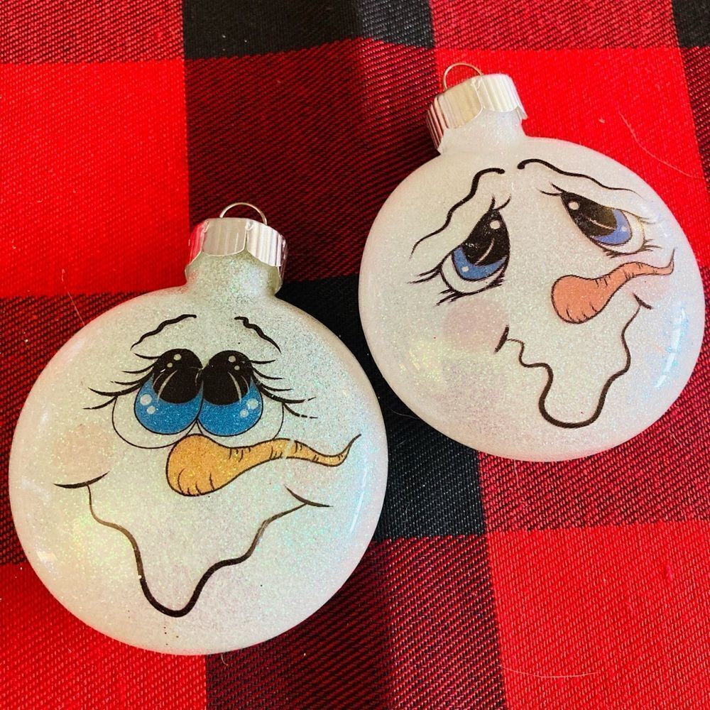 Funny Face Snowman 2-pc Christmas Ornaments